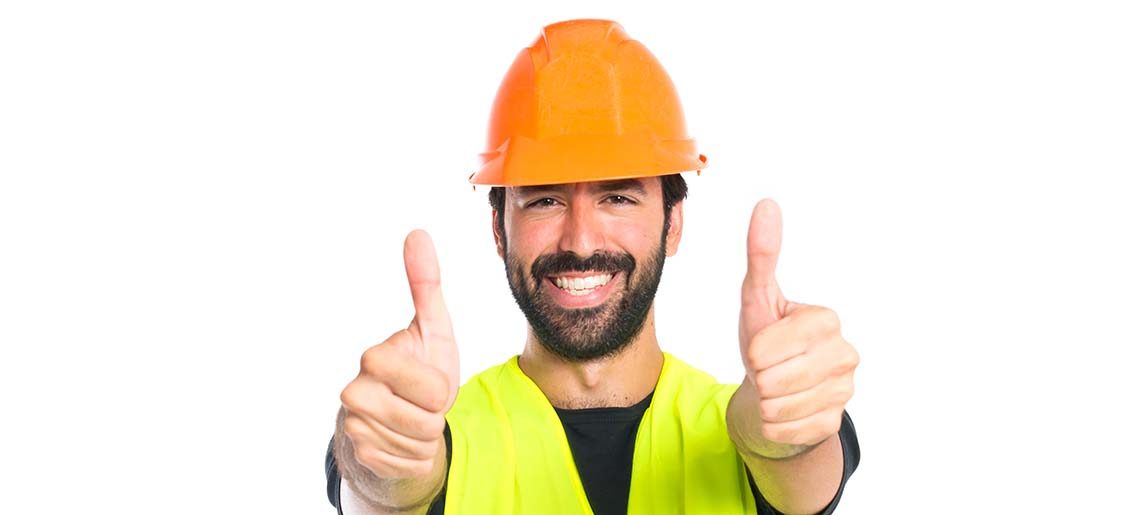Workman with thumb up over white background
